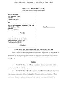 Case 1:14-cv[removed]Document 1 Filed[removed]Page 1 of 10  UNITED STATES DISTRICT COURT FOR THE DISTRICT OF COLUMBIA __________________________________________ )