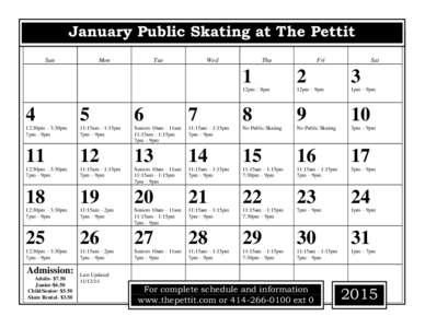 January Public Skating at The Pettit Sun Mon  Tue