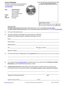 STATE OF MONTANA CERTIFICATE of DOMESTIC LIMITED PARTNERSHIP or LIMITED LIABILITY LIMITED PARTNERSHIP[removed], MCA MAIL: