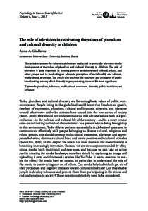 Psychology in Russia: State of the Art Volume 6, Issue 1, 2013 Russian Psychological Society