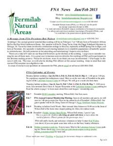 FNA News  Jan/Feb 2013 Website: www.fermilabnaturalareas.org Blog: fermilabnaturalareas.blogspot.com