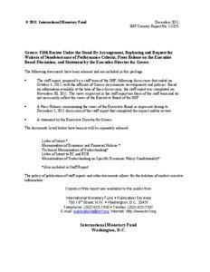 Greece: Fifth Review Under the Stand-By Arrangement, Rephasing and Request for Waivers of Nonobservance of Performance Criteria; Press Release on the Executive Board Discussion; and Statement by the Executive Director for Greece; IMF Country Report[removed]; November 30, 2011