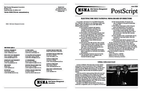 Mail Systems Management Association PO Box 1145 North Riverside, IL[removed]Visit the MSMA Web-site: msmanational.org  June 2006