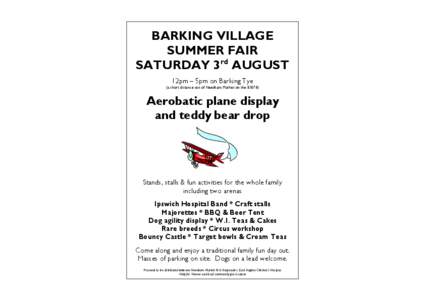 BARKING VILLAGE SUMMER FAIR SATURDAY 3rd AUGUST 12pm – 5pm on Barking Tye (a short distance out of Needham Market on the B1078)