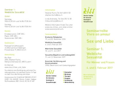 Seminar 1: Weibliche Sexualität Zeiten Information Stephan Fuchs Tel