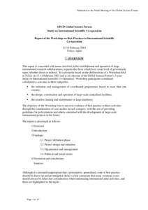 Submitted to the Ninth Meeting of the Global Science Forum  OECD Global Science Forum Study on International Scientific Co-operation Report of the Workshop on Best Practices in International Scientific Co-operation