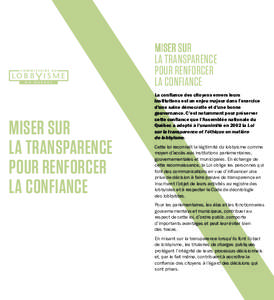 LA TRANSPARENCE POUR RENFORCER LA CONFIANCE MISER SUR LA TRANSPARENCE