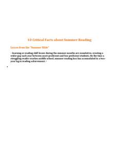 10 Critical Facts about Summer Reading Losses from the 