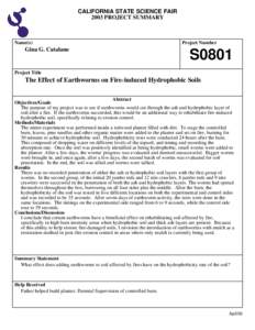 CALIFORNIA STATE SCIENCE FAIR 2003 PROJECT SUMMARY Name(s)  Gina G. Catalano