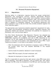 Institutional Laboratory Biosafety Manual  VII. Personal Protective Equipment VII.1.  Regulations