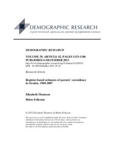 Register-based estimates of parents’coresidence in Sweden, [removed]