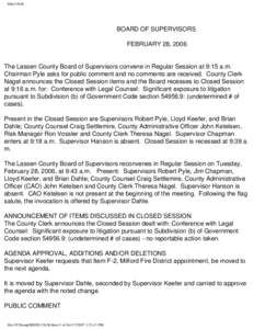 http://clerk  BOARD OF SUPERVISORS FEBRUARY 28, 2006  The Lassen County Board of Supervisors convene in Regular Session at 9:15 a.m.