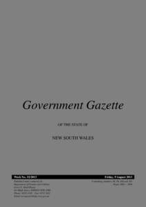 New South Wales Government Gazette No. 32 of 9 August 2013