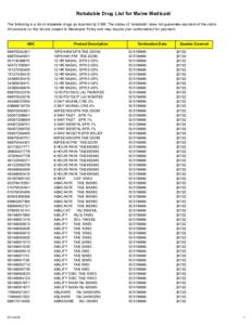 Rebatable Drug List for Maine Medicaid The following is a list of rebatable drugs as reported by CMS. The status of “rebatable” does not guarantee payment of the claim. All products on this list are subject to Mainec