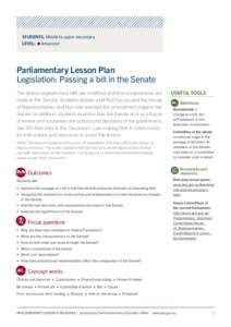 STUDENTS: Middle to upper secondary LEVEL: Advanced  Parliamentary Lesson Plan