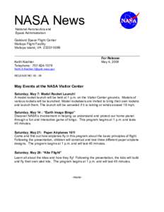 Microsoft Word - 09 May Events at the NASA Visitor Center.doc