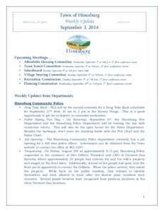 Celebrating 250 years  Town of Hinesburg Weekly Update September 3, 2014