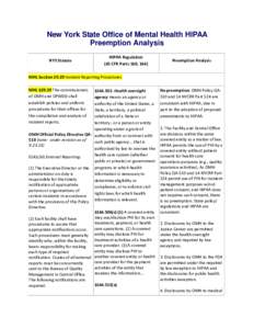 New York State Office of Mental Health HIPAA Preemption Analysis