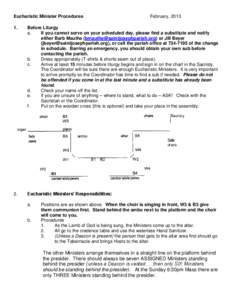 Eucharistic Minister Procedures  February, 2013