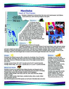 Manitoba  Heart of The Prairies Manitoba is believed to be derived from the Cree word ‘manitowapow’ and Ojibway word ‘manito bau’, both meaning ‘straight of the spirit’.