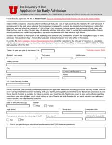 Application for Early Admission - Office of Admissions - University of Utah