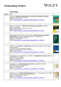 Forthcoming: [removed]Accounting Copies Title Collings, S.: Frequently Asked Questions in International Standards on Auditing