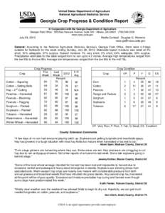 United States Department of Agriculture National Agricultural Statistics Service Georgia Crop Progress & Condition Report In Cooperation with the Georgia Department of Agriculture Georgia Field Office · 355 East Hancock