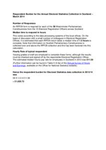 Respondent Burden for the Annual Electoral Statistics Collection in Scotland – March 2014 Number of Responses An RPF29 form is required for each of the 59 Westminster Parliamentary Constituencies from the 15 Electoral 