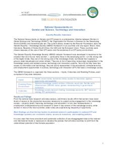 National Assessments on Gender and Science, Technology and Innovation Country Results: Indonesia The National Assessments on Gender and STI project is a collaborative initiative between Women in Global Science and Techno