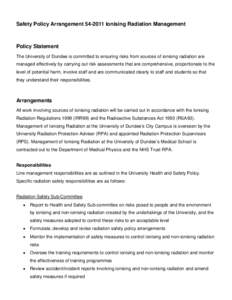 Safety Policy Arrangement XX-2010 Ionising Radiation Risk Assessment