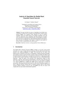 Analysis of Algorithms for Radial Basis Function Neural Network.