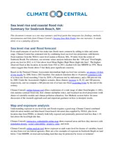 Sea level rise and coastal flood risk: Summary for Seabrook Beach, NH This document is meant as a one­stop summary and brief guide that integrates key findings, methods,  interpretation and links from