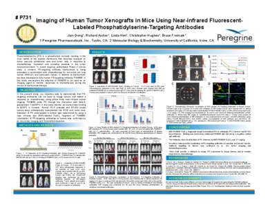 # P731  Imaging of Human Tumor Xenografts in Mice Using Near-Infrared FluorescentLabeled Phosphatidylserine-Targeting Antibodies Jian Gong1, Richard Archer1, Linda Him2, Christopher Hughes2, Bruce Freimark1 1 Peregrine P