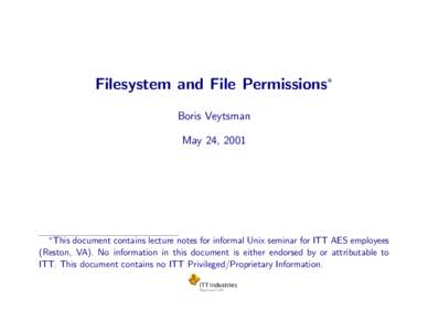 Filesystem and File Permissions∗ Boris Veytsman May 24, 2001 ∗