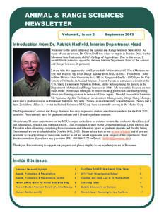 ANIMAL & RANGE SCIENCES NEWSLETTER Volume 6, Issue 2 September 2013