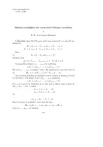 ACTA ARITHMETICA LXXVMinimal multipliers for consecutive Fibonacci numbers by