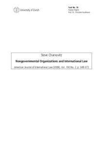 Text No. 18 Human Rights Prof. Dr. Christine Kaufmann Steve Charnovitz Nongovernmental Organizations and International Law