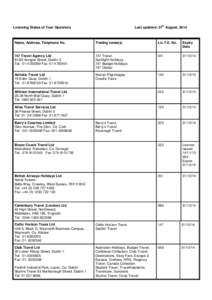 th  Licensing Status of Tour Operators Last updated: 27 August, 2014