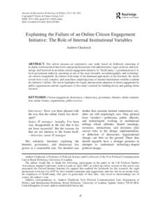 Journal of Information Technology & Politics, 8:21–40, 2011 Copyright © Taylor & Francis Group, LLC ISSN: [removed]print/1933-169X online DOI: [removed][removed]Explaining the Failure of an Online Citizen