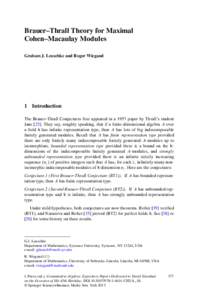 Brauer–Thrall Theory for Maximal Cohen–Macaulay Modules Graham J. Leuschke and Roger Wiegand 1 Introduction The Brauer–Thrall Conjectures first appeared in a 1957 paper by Thrall’s student