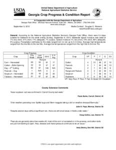 United States Department of Agriculture National Agricultural Statistics Service Georgia Crop Progress & Condition Report In Cooperation with the Georgia Department of Agriculture Georgia Field Office · 355 East Hancock