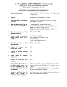 G.V.P. COLLEGE OF ENGINEERING (Autonomous) (Approved by AICTE, Affiliated to JNTU-Kakinada) Madhurawada, Visakhapatnam – [removed]PREVENTIVE MEASURES FOR ANTI-RAGGING 1.