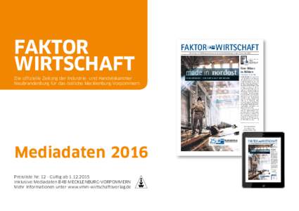 Rubrik  Die offizielle Zeitung der Industrie- und Handelskammer Neubrandenburg für das östliche Mecklenburg-Vorpommern	  FAKTOR