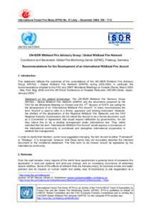 International Forest Fire News (IFFN) No. 31 (July – December 2004, UNITED NATIONS UN-ISDR Wildland Fire Advisory Group / Global Wildland Fire Network Coordinator and Secretariat: Global Fire Monitoring Cen