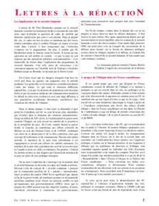 L ETTRES  À LA RÉDACTION Les implications de la sécurité humaine L’article de M. Paul Heinbecker portant sur la sécurité