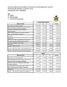 KWAME NKRUMAH UNIVERSITY OF SCIENCE AND TECHNOLOGY, KUMASI FEES FOR THEACADEMIC YEAR POSTGRADUATES - FRESHERS KEY A = Tuition