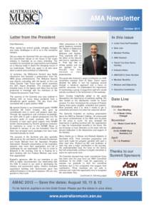 AMA Newsletter October 2012 Letter from the President Dear Members, Wow, spring has arrived quickly, bringing changes