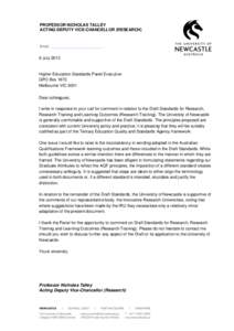 PROFESSOR NICHOLAS TALLEY ACTING DEPUTY VICE-CHANCELLOR (RESEARCH) Email:  9 July 2013