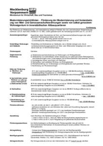 Ministerium für Wirtschaft, Bau und Tourismus  Modernisierungsrichtlinien – Förderung der Modernisierung und Instandsetzung von Miet- und Genossenschaftswohnungen sowie von selbst genutztem Wohneigentum in innerstäd