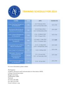 TRAINING SCHEDULE FOR 2014